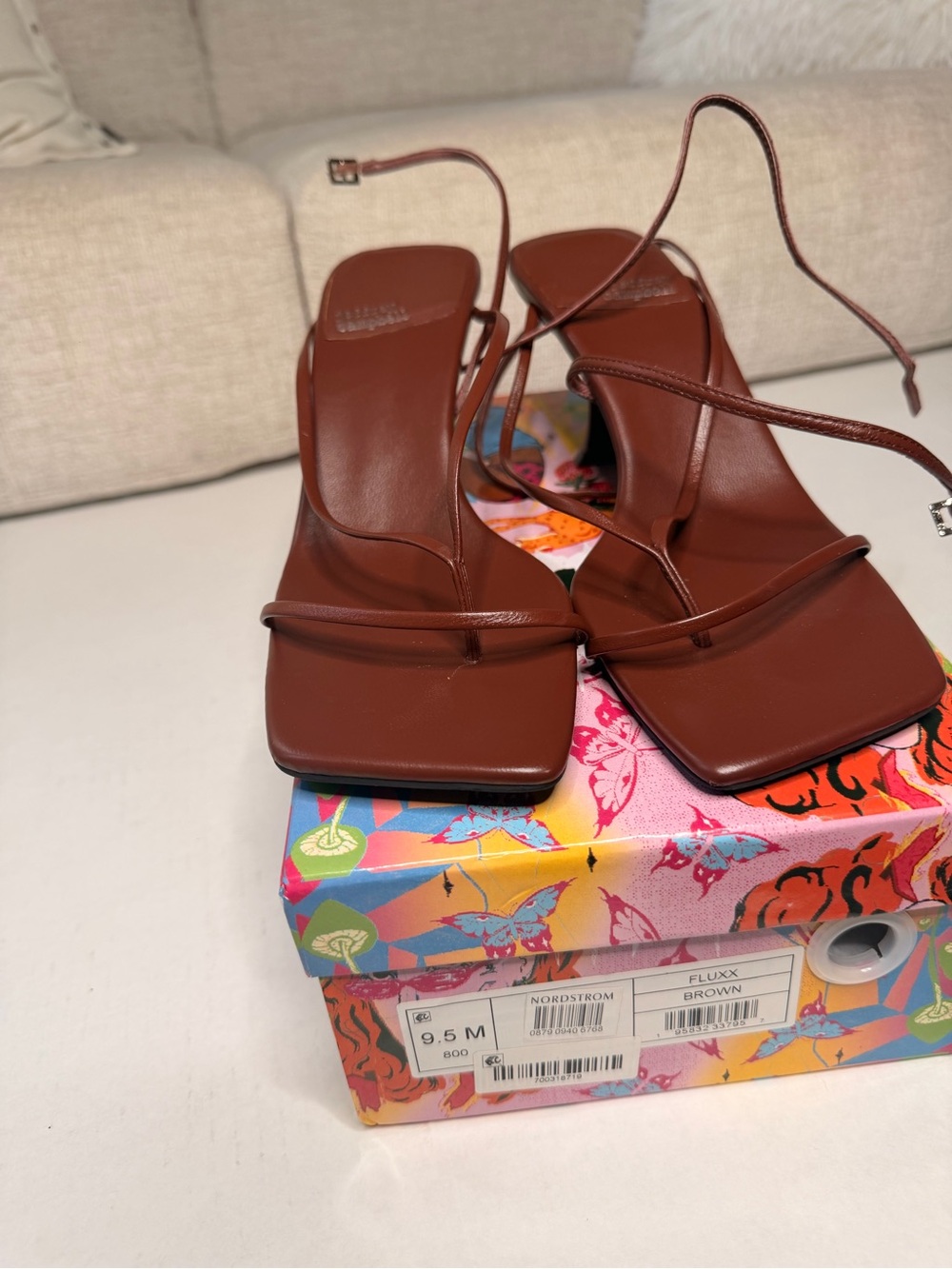 Jeffrey Campbell Fluxx Brown Strappy Square Toe Heels Size 9.5